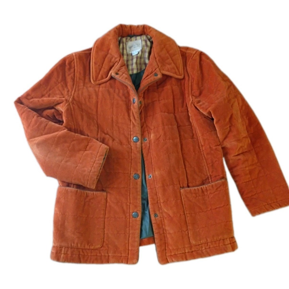Beretta Quilted Field Jacket  10  Pumpkin Orange Vtg Thermore Chore Coat Velvet